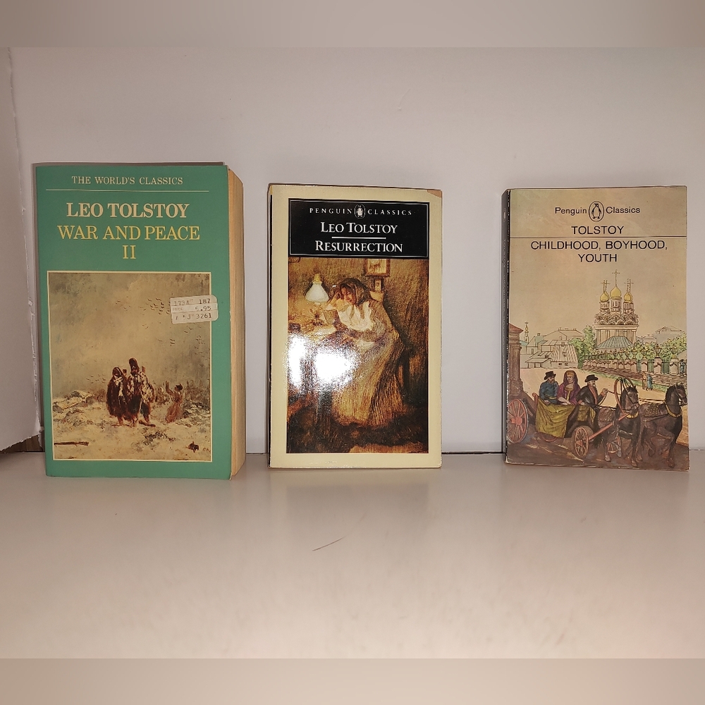 3 Leo Tolstoy Books War and Peace II, Resurrection, Childhood, Boyhood, Youth PB